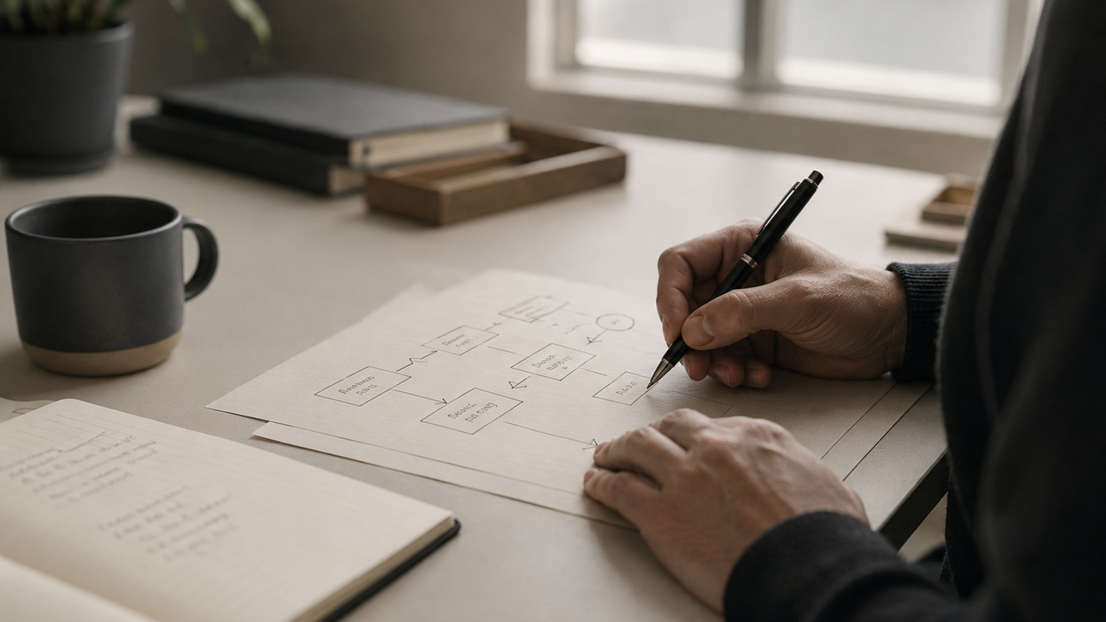 A man designing on paper.